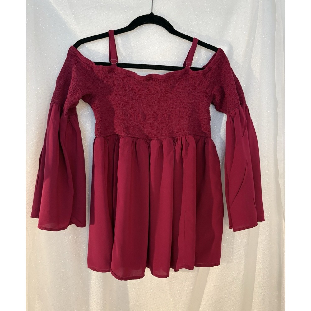 Torrid Cold Shoulder Smocked Babydoll  Boho Bell-Sleeved Blouse